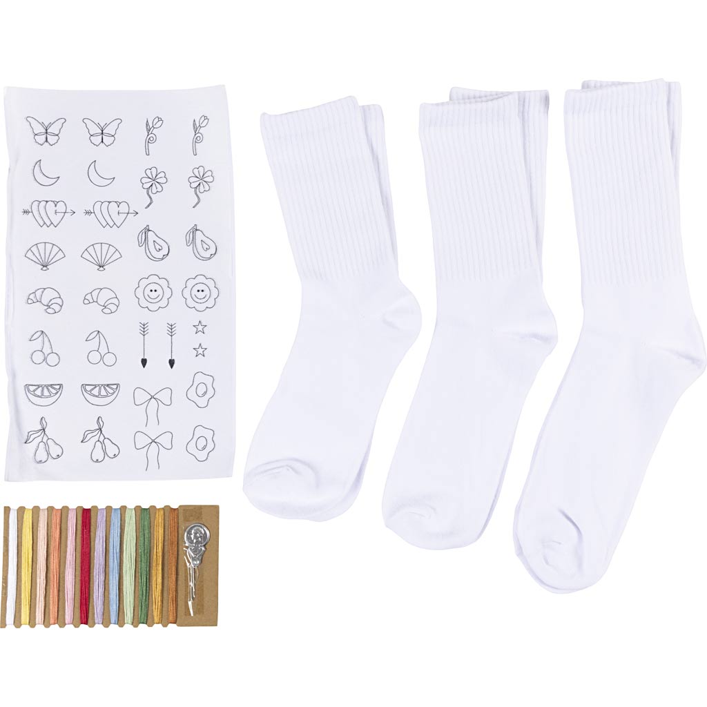 Craft Kit Embroidery - Socks White