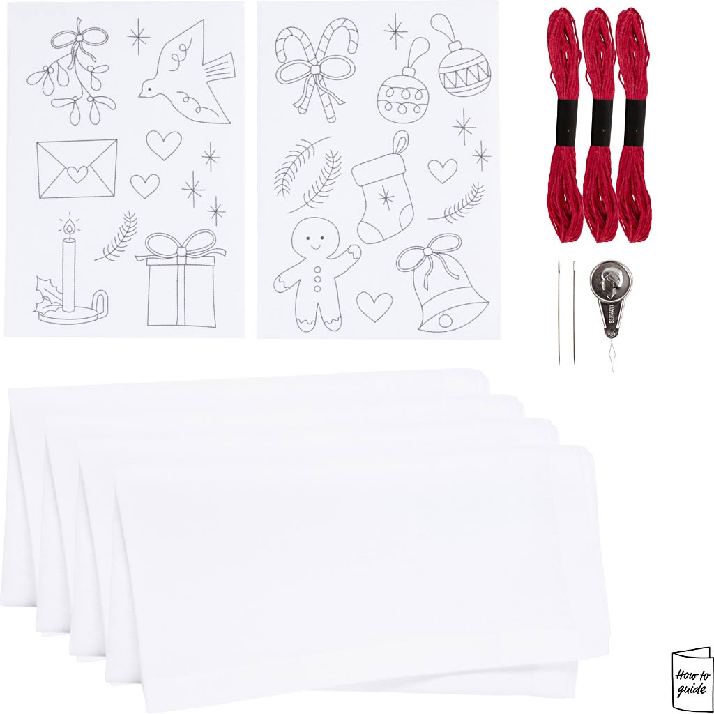 Craft Kit Embroidery - Christmas Napkins Red