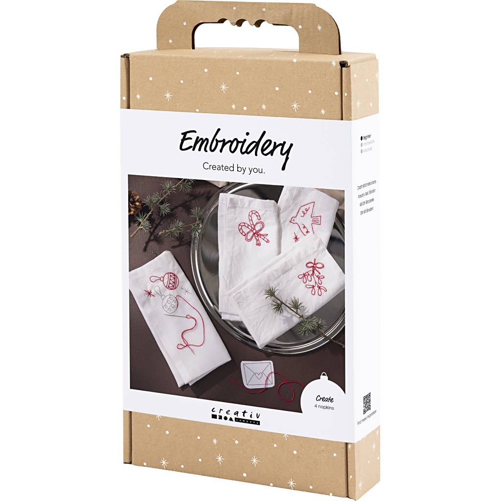 Craft Kit Embroidery - Christmas Napkins Red