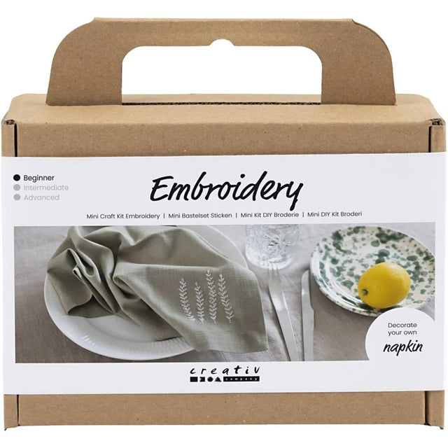 Mini Craft Kit Embroidery Napkin Dusty Green