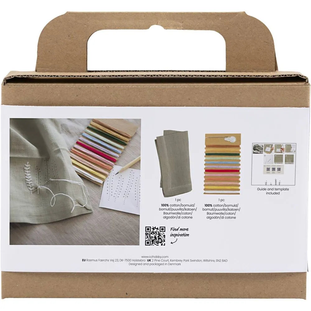 Mini Craft Kit Embroidery Napkin Dusty Green