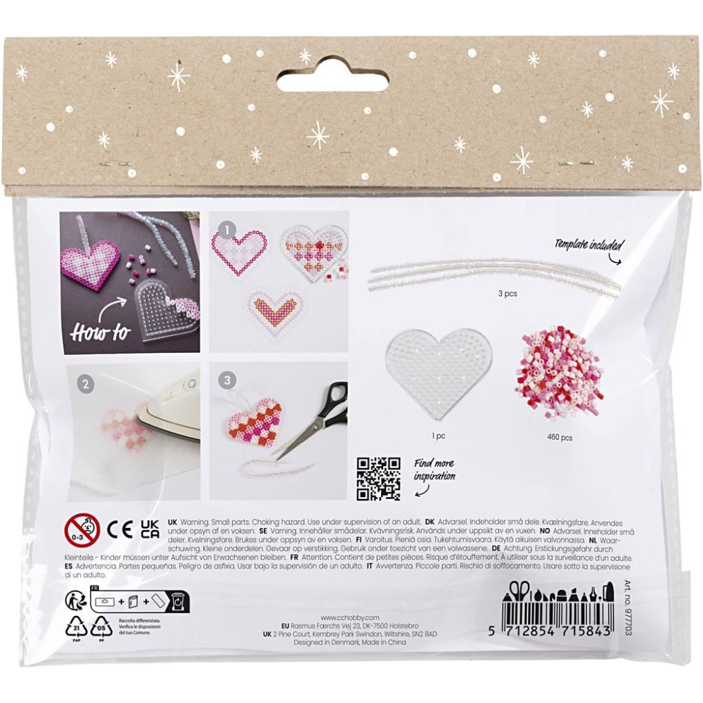 Mini Craft Kit Fuse Beads - Pink Christmas Hearts