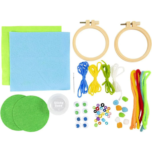 Mini Craft Kit Embroidery - Blue & Green Faces