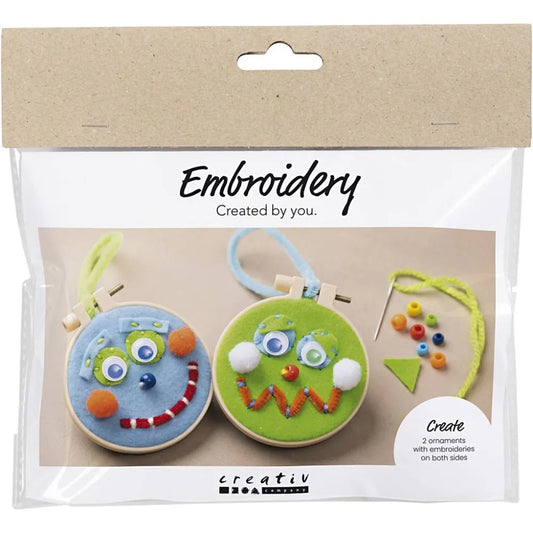 Mini Craft Kit Embroidery - Blue & Green Faces