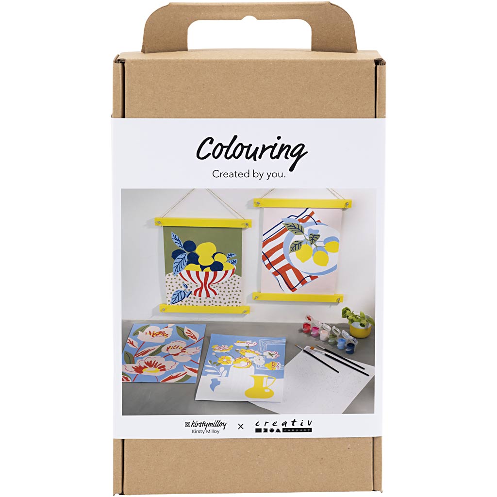 Packaging of a colouring set with illustrations on a white background