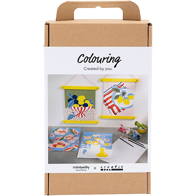 Packaging of a colouring set with illustrations on a white background