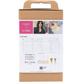 craft kit packaging with a an artist named kirsty molloy, paintbrush, and colour swatches on a white background