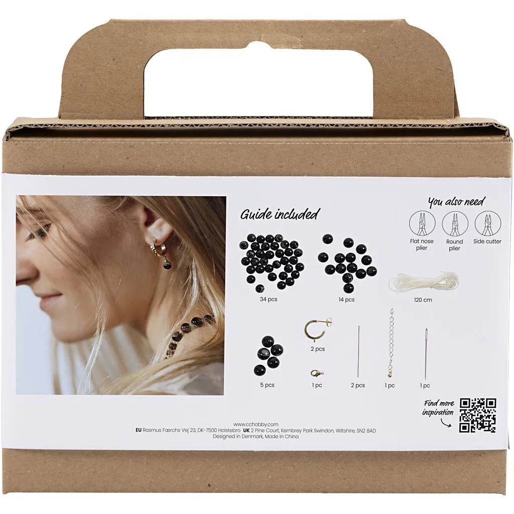 Mini Craft Kit Jeweller - Agate Black Necklace & Earrings