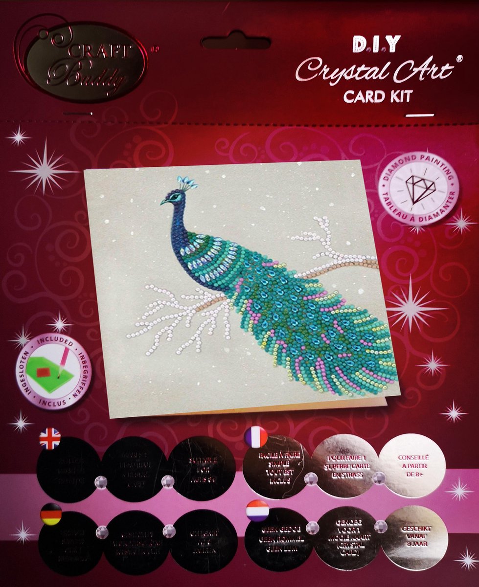 Crystal Art Card Kits -  Pretty Peacock 18x18cm