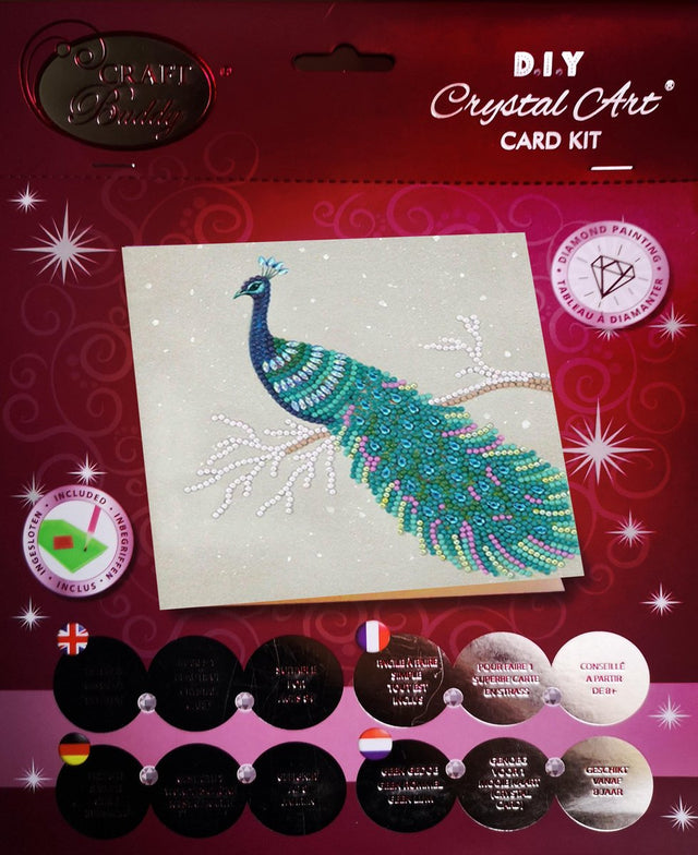 Crystal Art Card Kits -  Pretty Peacock 18x18cm
