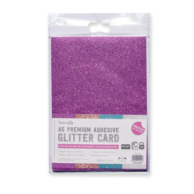 Dovecraft A5 Adhesive Glitter Card - Pastel Colours (12 Sheets)