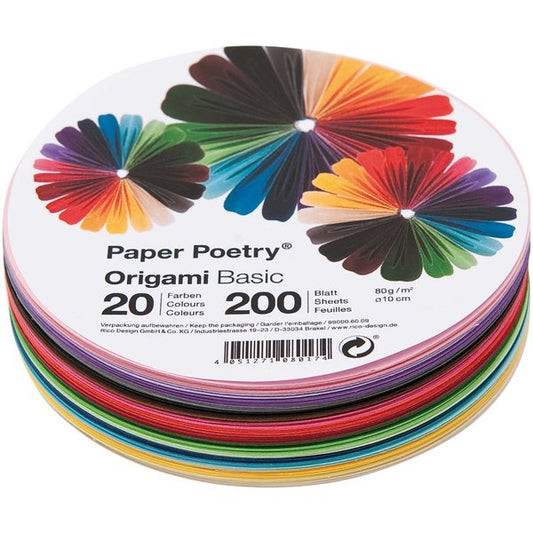 Paper Poetry Origami basic round 10cm 200 sheets 20 colors