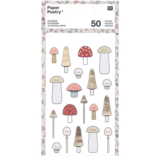 Paper Poetry Sticker Mushrooms Kawaii 4 sheets