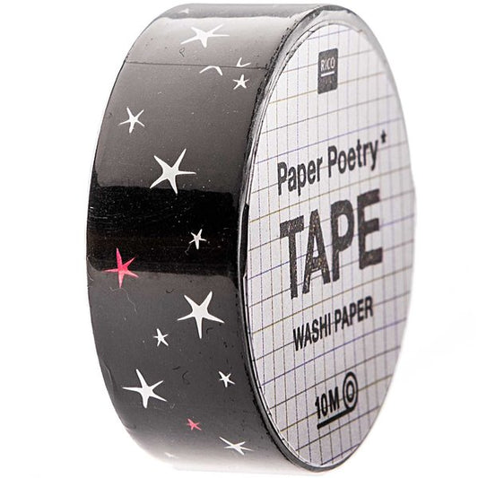 Paper poetry tape stars black 15mm 10m