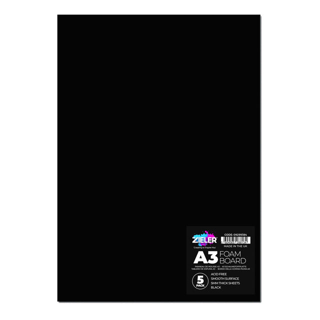 Zieler Black Foam Board 5mm - A3 (Pack of 5)