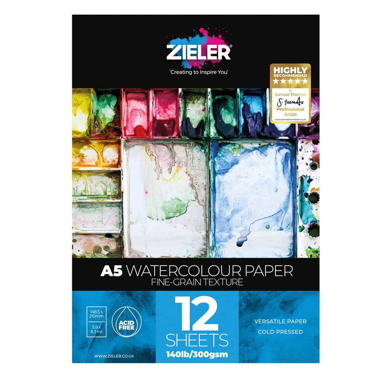 Zieler A5 Watercolour Paper Gummed Pad 300gsm (12 Sheets)