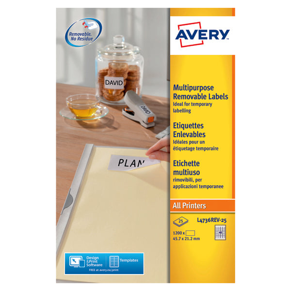 Avery Removable Labels 48 Per Sheet White (Pack of 1200) L4736REV-25