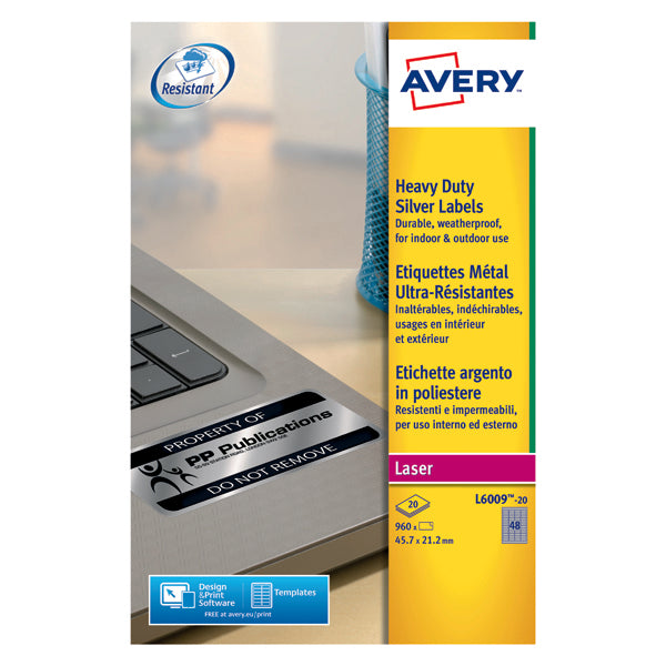 Avery Laser Label H/Duty 48 Per Sheet Silver (Pack of 960) L6009-20