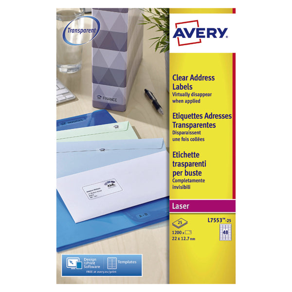 Avery Laser Mini Labels 48 Per Sheet Clear (Pack of 1200) L7553-25