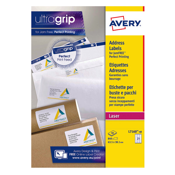 Avery Ultragrip Laser Labels 63.5x38.1mm White (Pack of 840) L7160-40