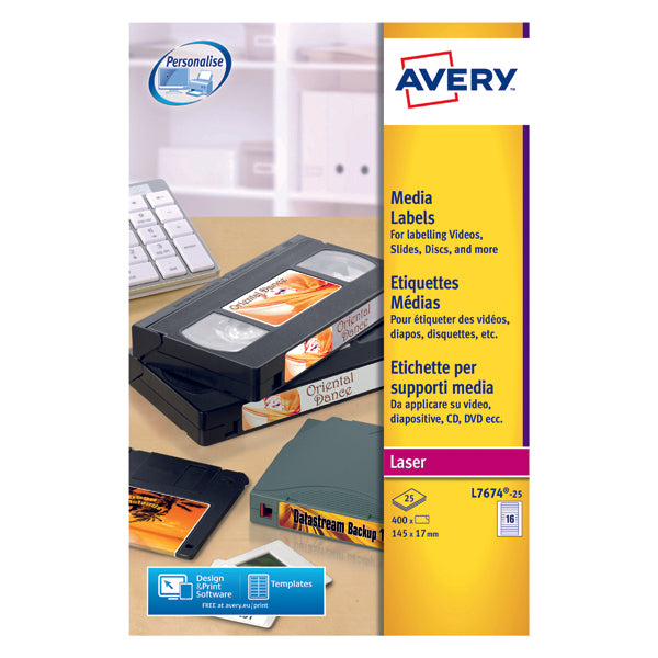 Avery Video Spine Label 145x17mm 16 Per Sheet Wht(Pack of 400)L7674-25