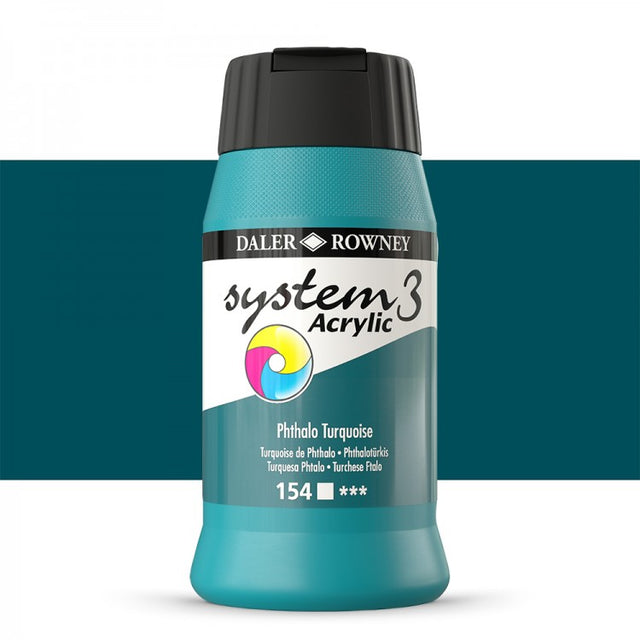 Daler Rowney System3 Phthalo Turquoise 500ml Acrylic Paint Tube