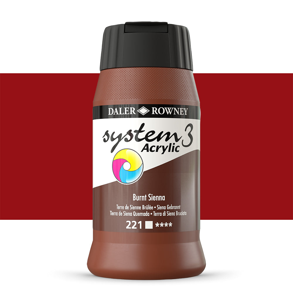 Daler Rowney System3 Burnt Sienna 500ml Acrylic Paint Tube 