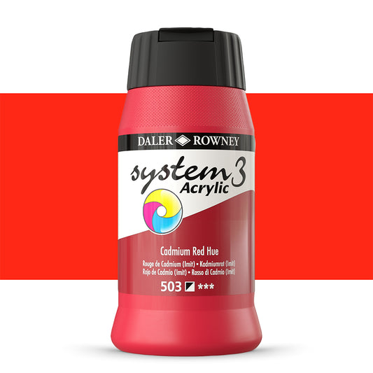 Daler Rowney System3 Cadmium Red Hue 500ml Acrylic Paint Tube