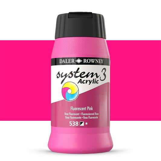 Daler Rowney System3 Fluorescent Pink 500ml Acrylic Paint Tube