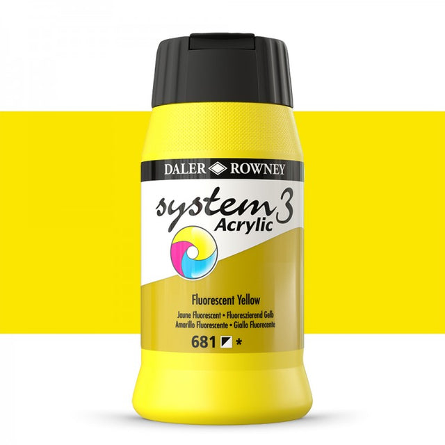 Daler Rowney System3 Fluorescent Yellow 500ml Acrylic Paint Tube