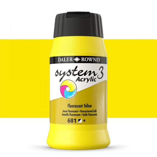 Daler Rowney System3 Fluorescent Yellow 500ml Acrylic Paint Tube