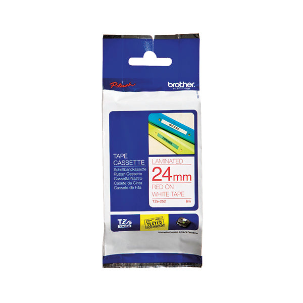 Brother P-Touch Tape 24mm Red on White TZE252