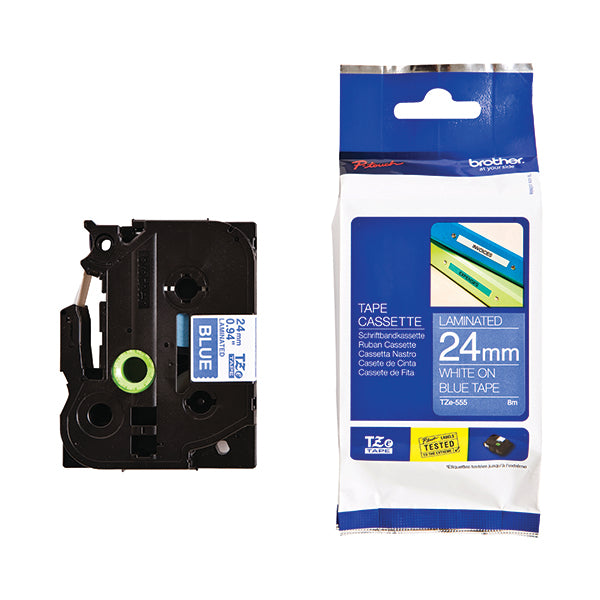 Brother TZe-555 P-Touch Labelling Tape 24mm x 8m White on Blue TZE555