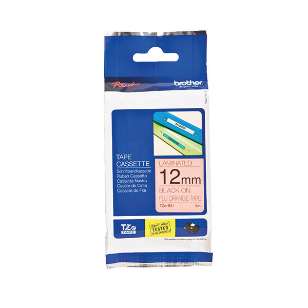 Brother P-Touch Tape 12mm Black on Orange (Width: 12mm fade resistant and wipe clean) TZEB31