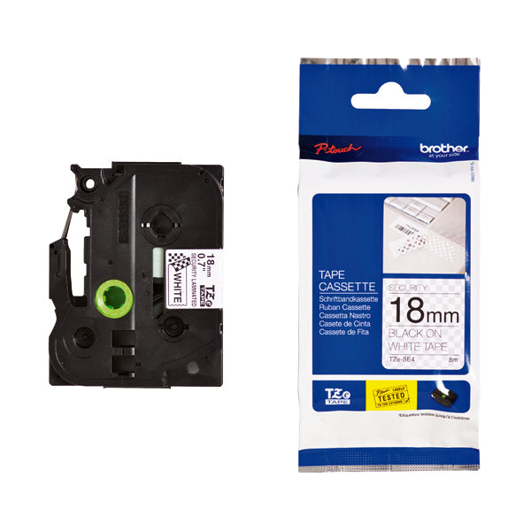 Brother TZe P-touch Security Label Tape 18mmx8m Black on White TZESE4