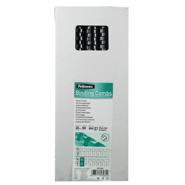 Fellowes A4 Binding Combs 22mm Black (Pack of 50) 53481