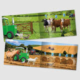 Children's book or educational material with farm-themed illustrations and numbers.