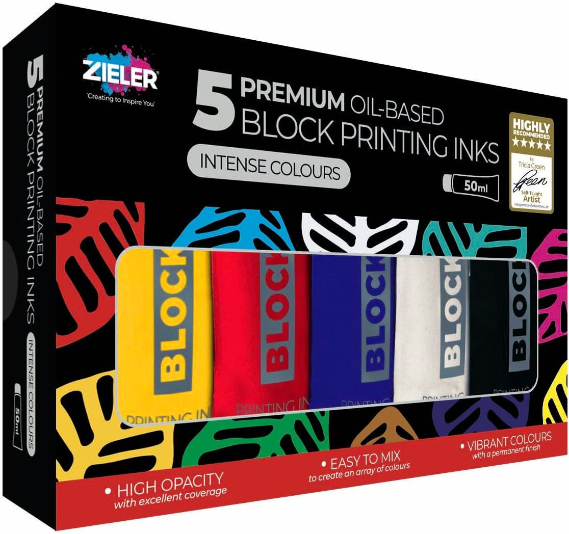 Zieler 5 Block Printing Inks Premium Oil-Based 50ml Tubes Set