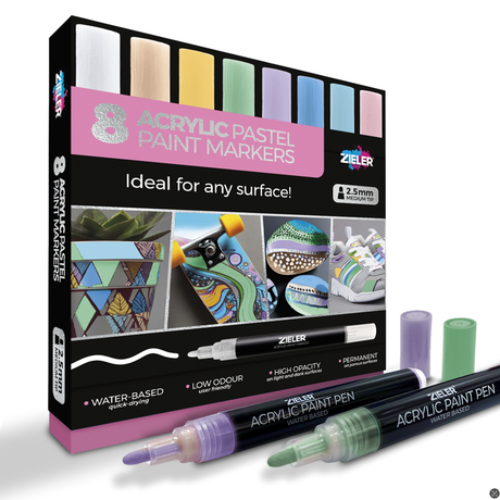 Zieler Acrylic Paint Markers Medium Tip -  Pastel (8 Pack)