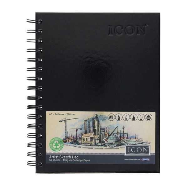 Icon A5 135gsm Wiro Hardcover Sketch Pad (50 Sheets)