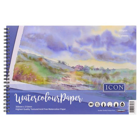 Icon A4 300gsm Wiro Watercolour Pad (12 Sheets)