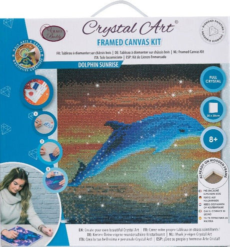 Crystal Art Canvas Kit 30x30cm - Dolphin Sunrise