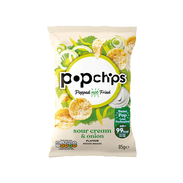 Popchips Crisps Sour Cream and Onion Share Bag 85g (Pack of 8) 0401237