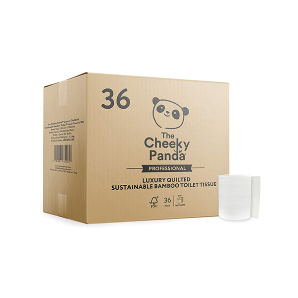 Cheeky Panda Professional 3-Ply Bamboo Toilet Tissue Rolls Quilted 160 Sheet (Pack of 36) LQTOILT36