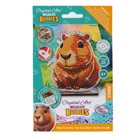 Packaging of Crystal Art Wildlife Buddies craft kit with a guinea pig design.