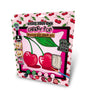 Cherry-themed wooden art craft kit packaging with cherry illustrations on a pink background.