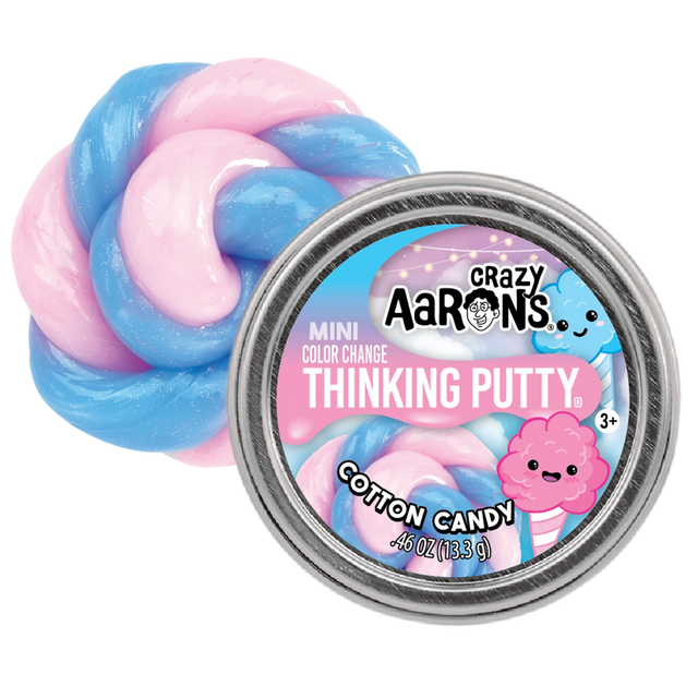 Crazy Aaron's Thinking Putty in Cotton Candy flavor with a small container on a white background