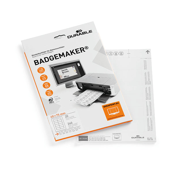 Durable Badgemaker Inserts 40x75mm (Pack of 240) 1453/02