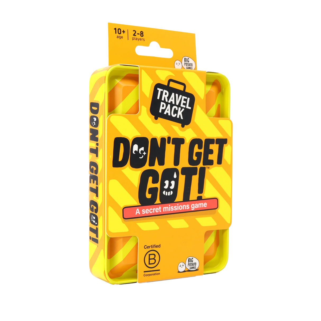 Yellow travel pack of 'Don't Get Got!' game on a white background