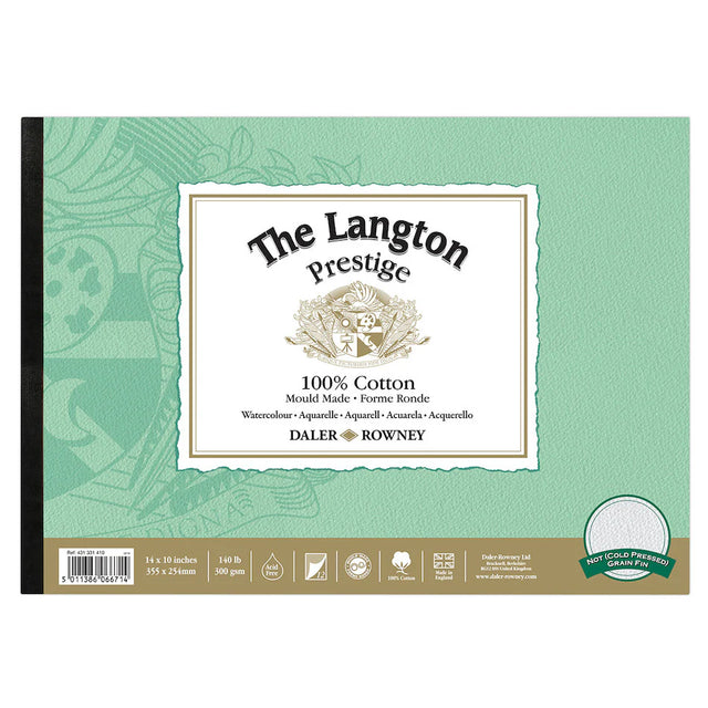 Daler Rowney The Langton Prestige art paper pad with branding on a green background